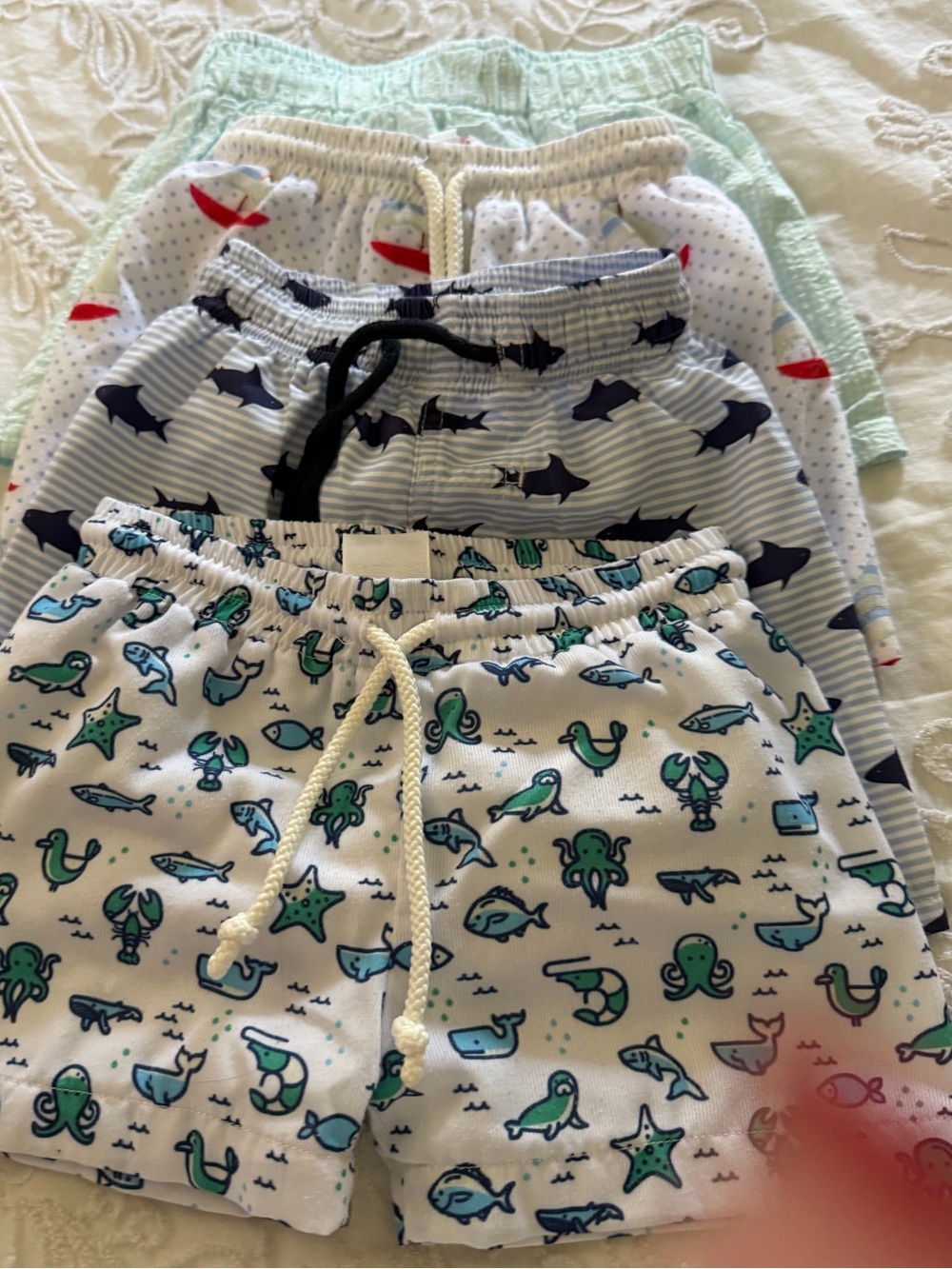 Kids Sea Life Swim Shorts - White & Aqua - Brand: